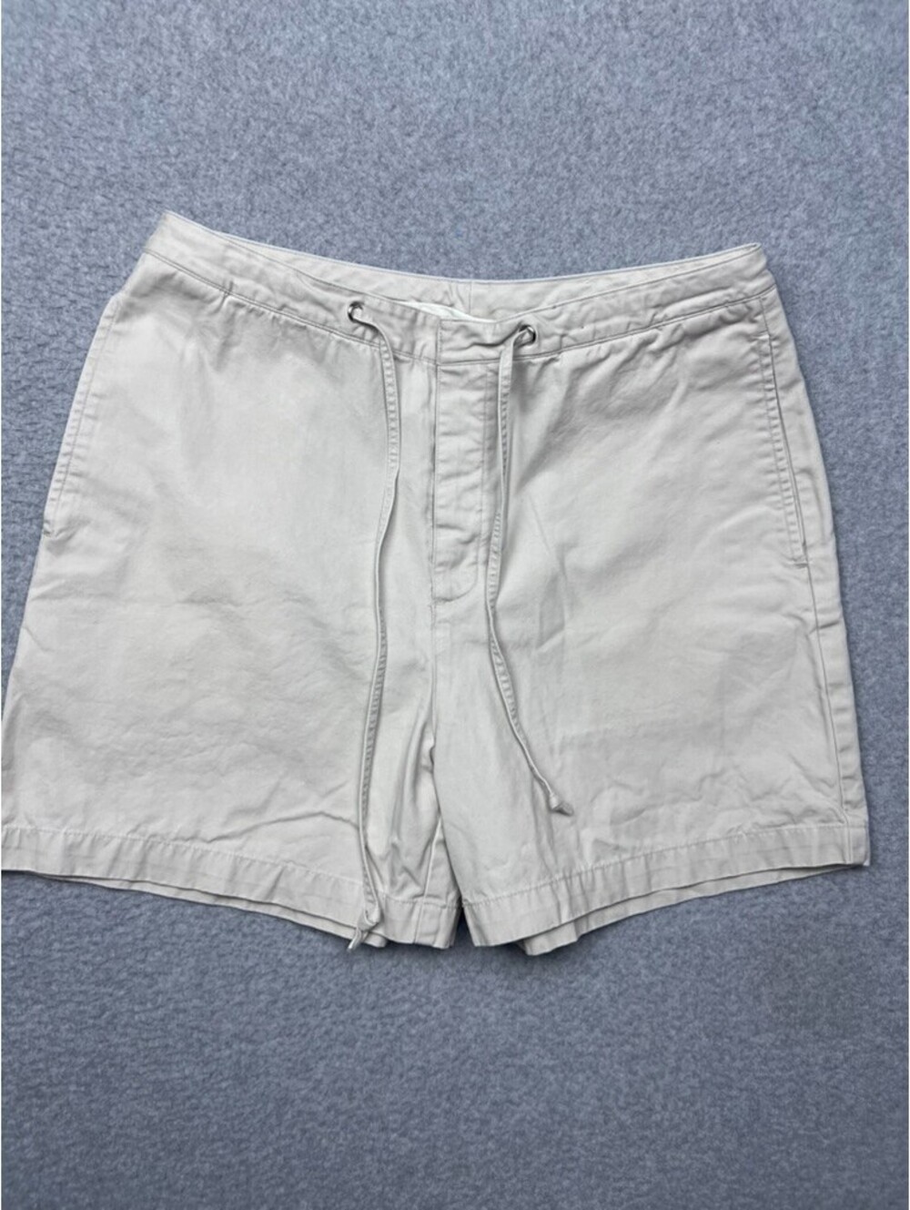 Lands End Womens Khaki Canvas Shorts 12 Regular Pull On Drawstring Cotton Casual